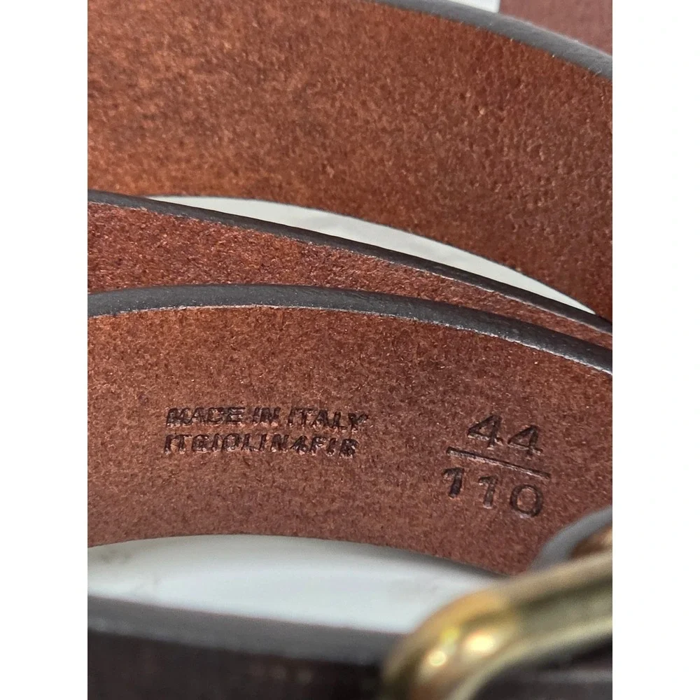Burberry Mens Dark Brown Leather Belt 44 110 Made in Italy Antique Brass Buckle